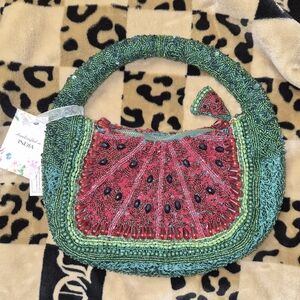 Handcrafted Green and Red Watermelon Beaded Women's Bag